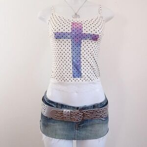 2010s galaxy cross polka dot cami lace trim tumblr tank xs/s
